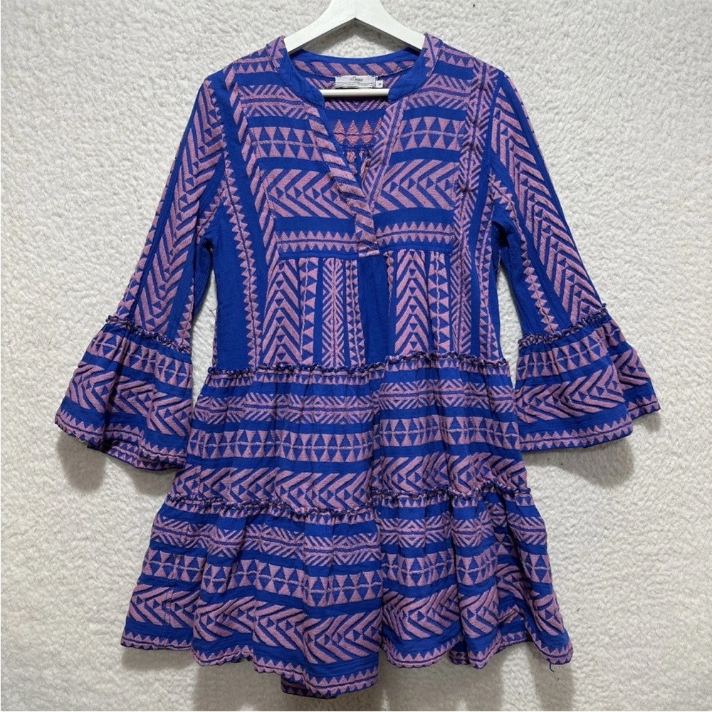 Devotion TWINS Famous Ella Purple and Pink Geometric Tiered Mini Dress